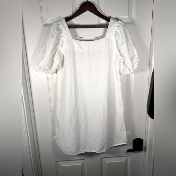 Crescent White Linen and Cotton Blend Large Puff Sleeve Mini Dress Size Small - Picture 1 of 7